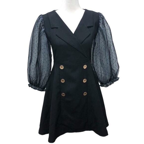 Rumia Black Blazer Style Puff Sleeve Dress - Picture 1 of 10